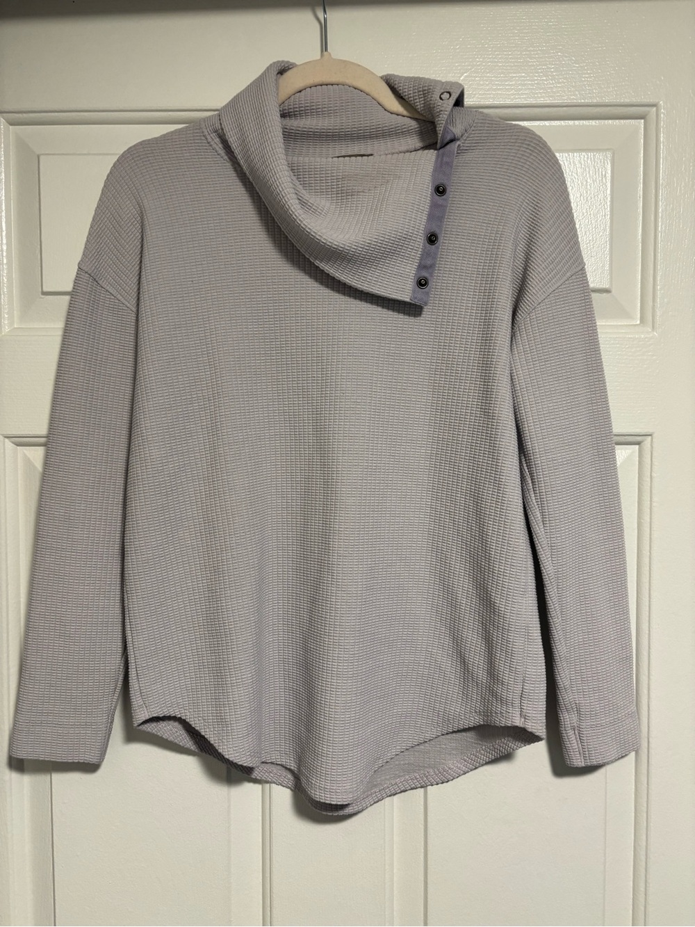 Lilla P Misty Lilac/Grey Button Cowl Waffle-Knit Sweater Oversized XS